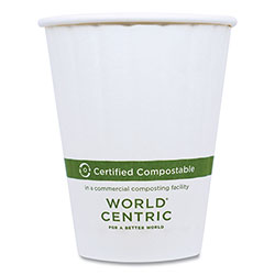 World Centric Double Wall Paper Hot Cups, 12 oz, White, 1,000/Carton