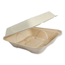 World Centric Fiber Hinged Containers, 3-Compartments, 7 x 8.3 x 3.2, Natural, Paper, 300/Carton