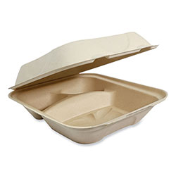 World Centric Fiber Hinged Containers, 2-Compartment, 8.8 x 8.2 x 2.9, Natural, Paper, 300/Carton