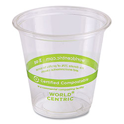 World Centric PLA Clear Cold Cups, 3 oz, Clear, 2,500/Carton
