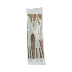 World Centric TPLA Compostable Cutlery, Knife/Fork/Spoon/Napkin, 6 in, White, 250/Carton