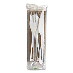 World Centric TPLA Compostable Cutlery, Fork/Knife/Spoon/Napkin, White, 250/Carton