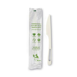 World Centric TPLA Compostable Cutlery, Knife, 6.7 in, White, 750/Carton