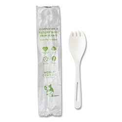 World Centric TPLA Compostable Cutlery, Spork, White, 750/Carton
