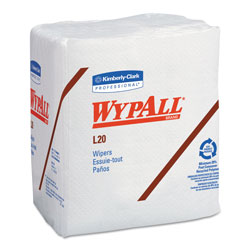 WypAll® L20 Towels, 1/4 Fold, 4-Ply, 12.5 x 13, Unscented, White, 68/Pack, 12 Packs/Carton