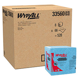 WypAll® Power Clean Oil, Grease and Ink Cloths, 1/4 Fold, 12.5 x 12, Blue, 66/Box, 8 Boxes/Carton