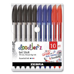 Zebra Pen Doodler'z Gel Stick Pen, Bold 1 mm, Assorted Ink, Assorted Barrels, 10/Pack