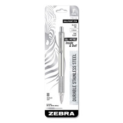 Zebra Pen F-701 Retractable Ballpoint Pen, 0.7mm, Black Ink, Stainless Steel/Black Barrel