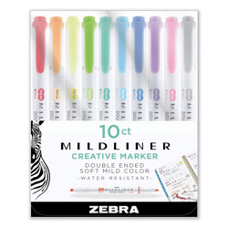 Zebra Pen Mildliner Double Ended Highlighter, Chisel/Bullet Tip, Assorted Colors, 10/Set