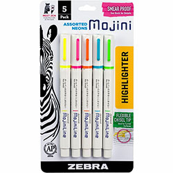 Zebra Pen Mojini Single Ended Highlighters, 4 mm Marker Point Size, Chisel Marker Point StyleWater Based Ink, 5/Pack