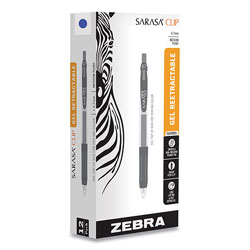 Zebra Pen Sarasa Clip Gel Retractable, Medium 0.7 mm, Blue Ink, Clear Barrel, Dozen