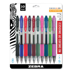 Zebra Pen Sarasa Dry Gel X20 Retractable Gel Pen, Medium 0.7mm, Assorted Ink/Barrel, 10/Pack