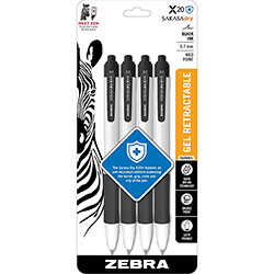 Zebra Technologies SARASA dry X20+ Gel Retractable Antimicrobial Pens - Medium Pen Point - Black Gel-based Ink - Plastic Barrel - 4 / Pack