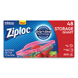 Ziploc® Double Zipper Storage Bags, 1 qt, 1.75 mil, 9.63 in x 8.5 in, Clear, 9/Carton