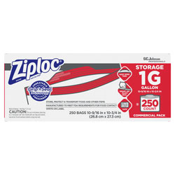 Ziploc® Double Zipper Storage Bags, 1 gal, 1.75 mil, 10.56 in x 10.75 in, Clear, 250/Box