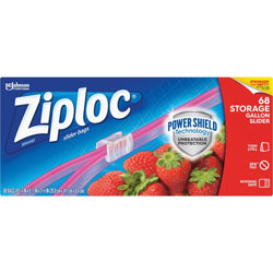 Ziploc® Gallon Storage Slider Bags, Large9.49 in x 10.55 in Length x 2.60 in Depth, Blue, 68/Each, Food, Supplies