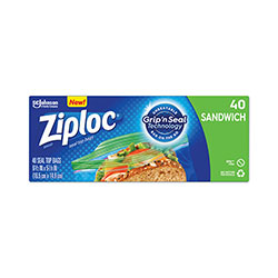 Ziploc® Resealable Sandwich Bags, 1.2 mil, 6.5 in x 5.88 in, Clear, 40/Box