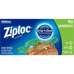Ziploc® Sandwich Bags, 5.88 in x 6.50 in Length, Clear, Plastic, 90/Box, Sandwich, Storage