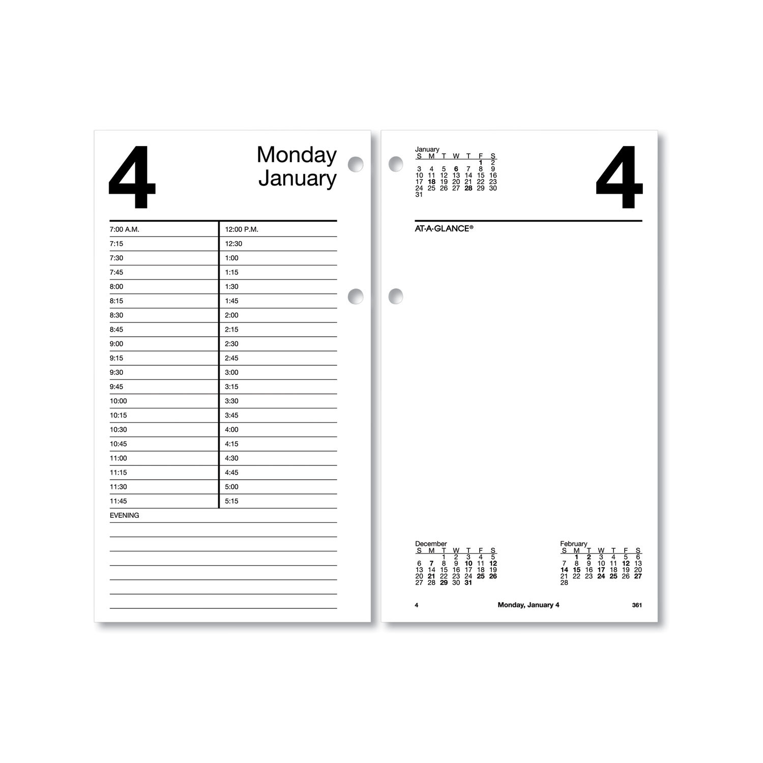 Acco AtAGlance Large Desk Calendar Refill 4.5 x 8, White Sheets