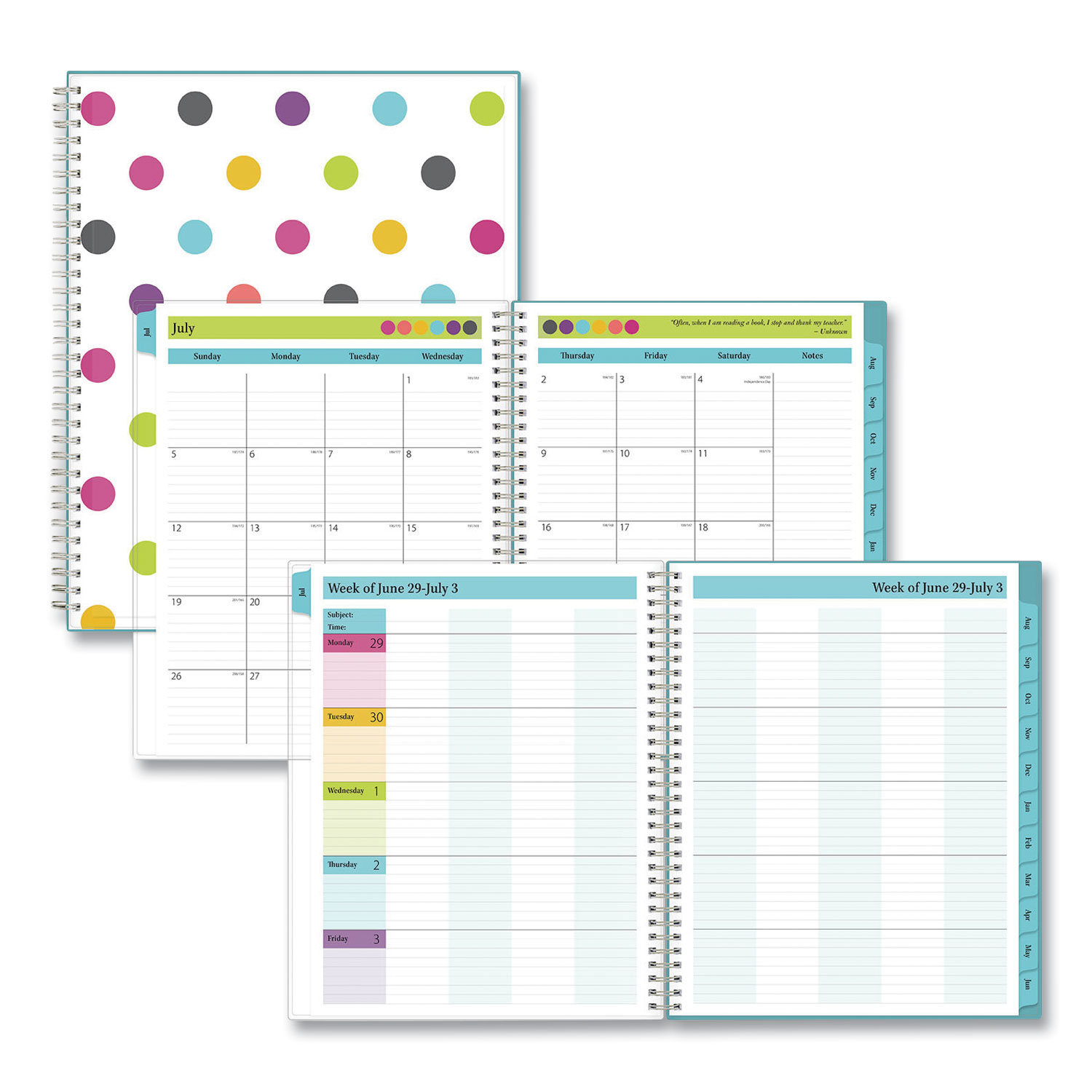 Blue Sky Teacher Dots Academic Year CYO Weekly/Monthly Planner 11 x 8